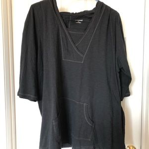 Black, 3/4 sleeve cotton shirt w hood